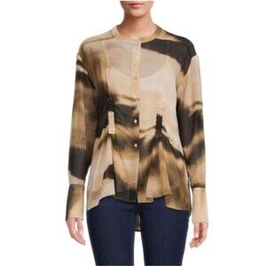 NWT Calvin Klein Women’s Abstract High Low Sheer Top Size XL